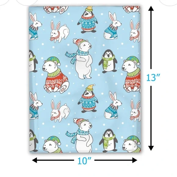❄️20 Designer blue winter animals Poly Mailers 10 x 13 inch - Picture 3 of 4